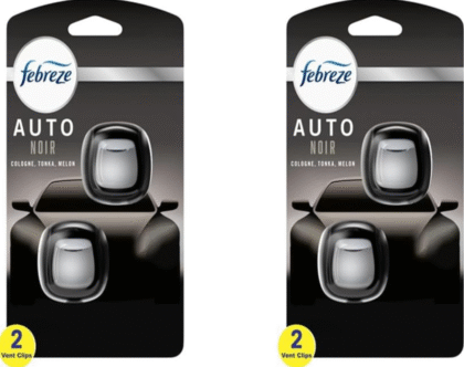 Febreze Vent Clip Car Air Freshener, Odor Eliminator, Auto Noir Scent (2 Packs)