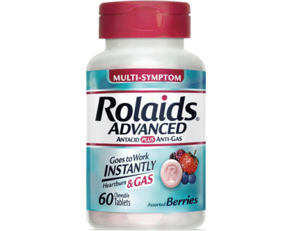 Rolaids Advanced Antacid Plus Anti Gas Tablets Mixed Berry, 60 Count