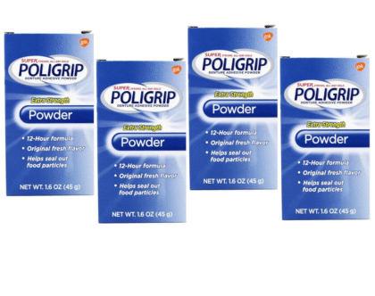 Super Poligrip Denture Adhesive Powder 1.6 oz (4 Pack)