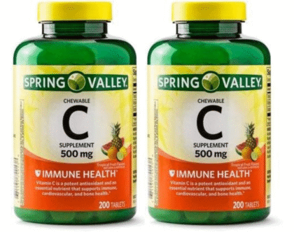 Spring Valley Vitamin C Multiple Fruit Flavors 500 mg, 200 Chewable Tablets (2 Pack)