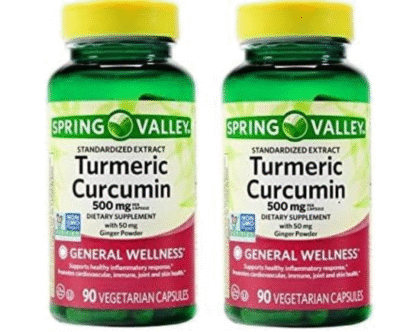 Spring Valley Turmeric Curcumin 500mg with 50mg Ginger Powder, 180 Vegetarian Capsules (2 Pack)